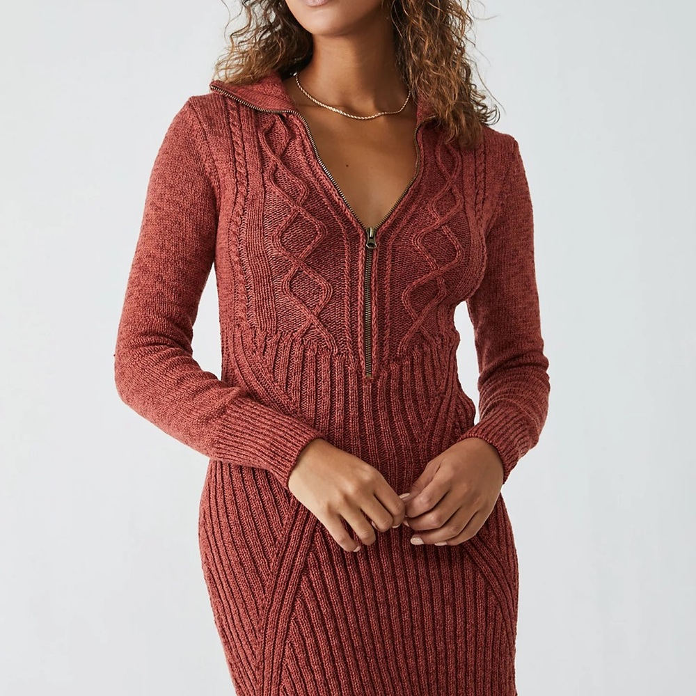 Free People Mont Blanc Rust Sweater Mini Dress, size XS - Picture 2 of 11